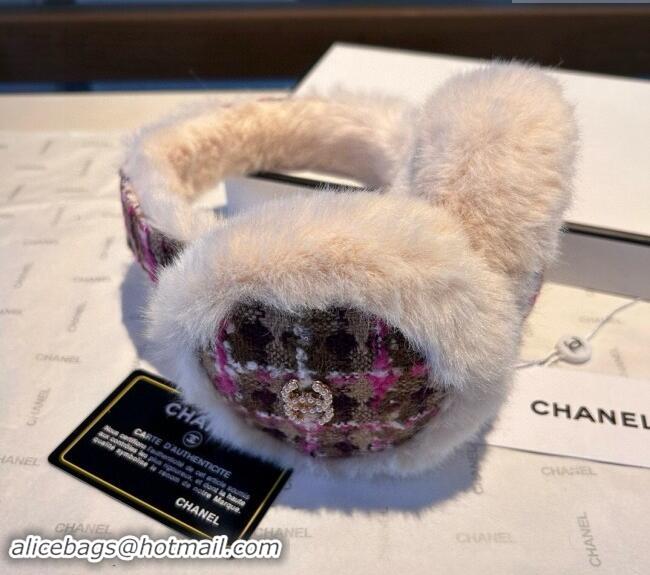 Shop Grade Chanel Tweed Snow Earmuff Winter Warm with Pearls CC 1019003 Red 2024