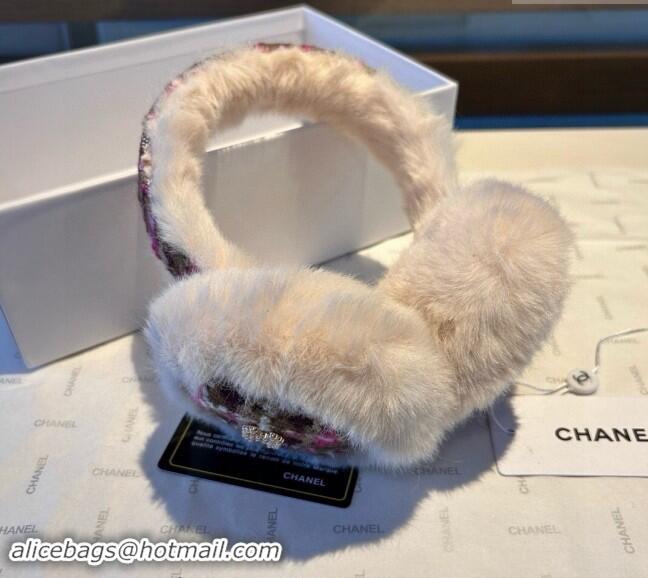 Shop Grade Chanel Tweed Snow Earmuff Winter Warm with Pearls CC 1019003 Red 2024