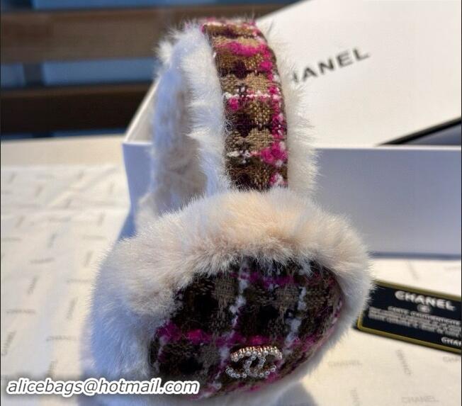 Shop Grade Chanel Tweed Snow Earmuff Winter Warm with Pearls CC 1019003 Red 2024