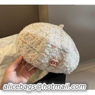 Top Design Chanel Tweed Beret Hat 1019005 White/Pink 2024