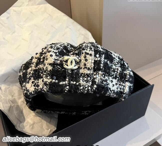 Well Crafted Chanel Tweed Beret Hat 1019005 Black/White 2024