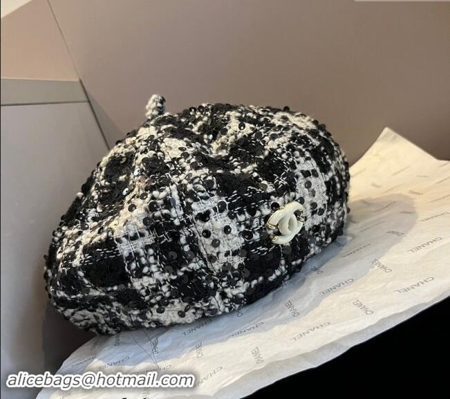 Well Crafted Chanel Tweed Beret Hat 1019005 Black/White 2024