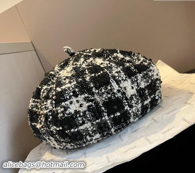 Well Crafted Chanel Tweed Beret Hat 1019005 Black/White 2024