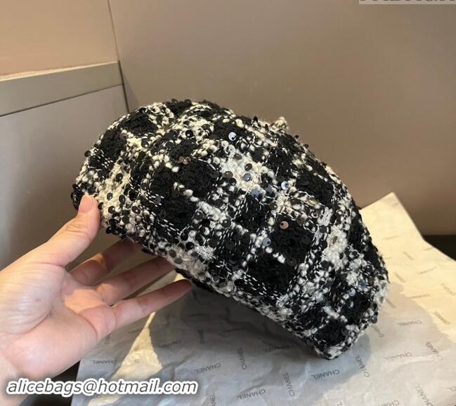 Well Crafted Chanel Tweed Beret Hat 1019005 Black/White 2024