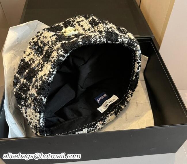 Well Crafted Chanel Tweed Beret Hat 1019005 Black/White 2024