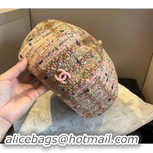 Luxury Cheap Chanel Tweed Beret Hat 1019005 Pink/Multicolor 2024