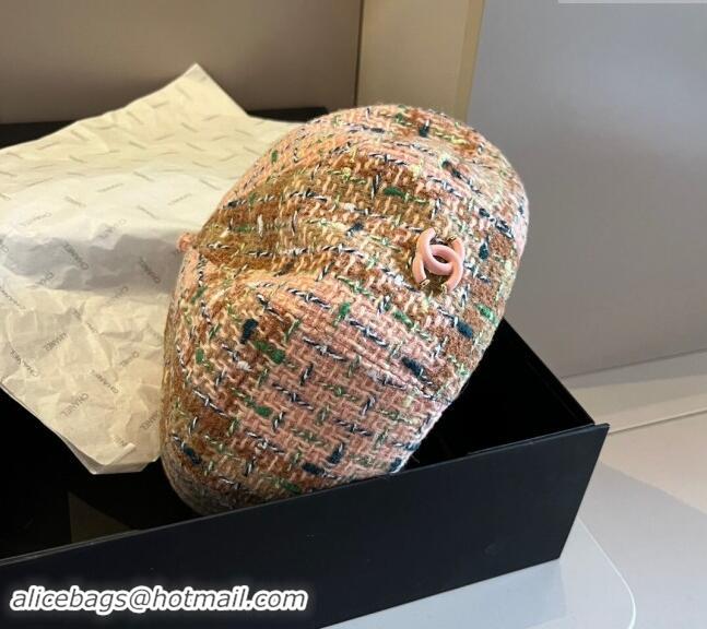 Luxury Cheap Chanel Tweed Beret Hat 1019005 Pink/Multicolor 2024