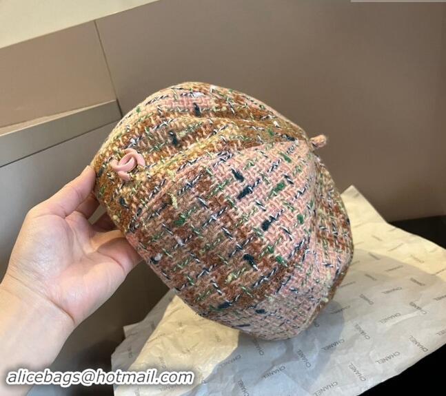 Luxury Cheap Chanel Tweed Beret Hat 1019005 Pink/Multicolor 2024