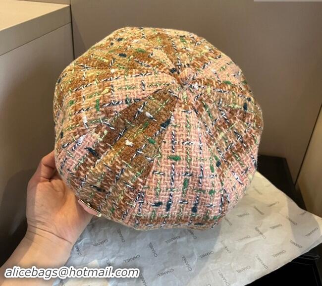 Luxury Cheap Chanel Tweed Beret Hat 1019005 Pink/Multicolor 2024