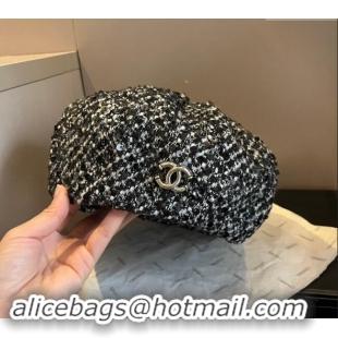 New Fashion Chanel Tweed Beret Hat 1019005 Black 2024