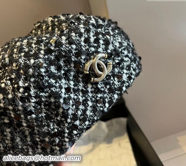 New Fashion Chanel Tweed Beret Hat 1019005 Black 2024