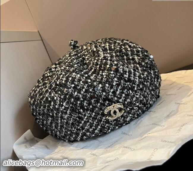 New Fashion Chanel Tweed Beret Hat 1019005 Black 2024