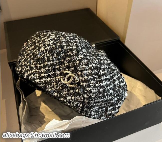 New Fashion Chanel Tweed Beret Hat 1019005 Black 2024