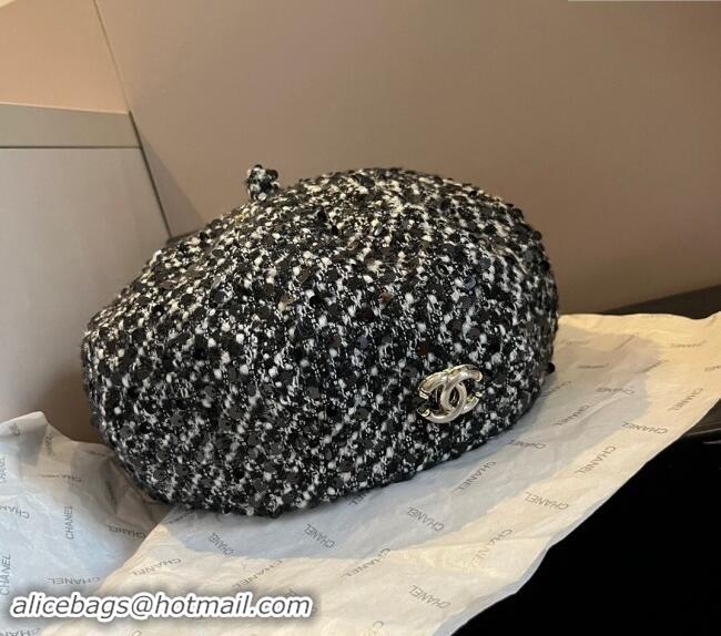 New Fashion Chanel Tweed Beret Hat 1019005 Black 2024