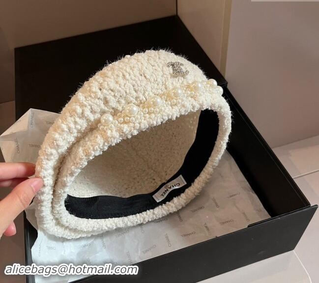 Top Design Chanel Tweed Beret Hat with Pearls 1019006 White 2024