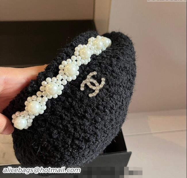 Buy Cheap Chanel Tweed Beret Hat with Pearls 1019010 Black 2024