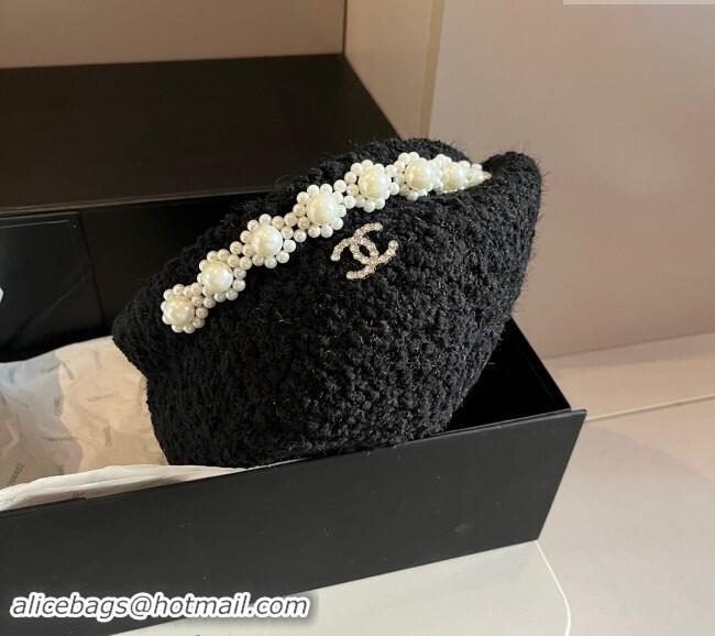 Buy Cheap Chanel Tweed Beret Hat with Pearls 1019010 Black 2024