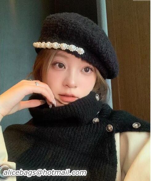 Buy Cheap Chanel Tweed Beret Hat with Pearls 1019010 Black 2024