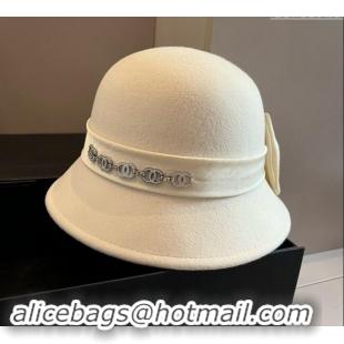 Well Crafted Chanel Wool Bucket Hat with CC Chain and Bow 1019010 White 2024