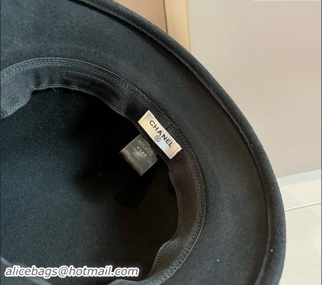 Well Crafted Chanel Wool Bucket Hat with CC Chain and Bow 1019010 Black 2024