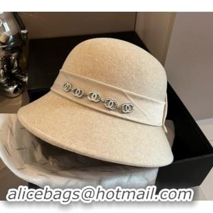 Good Taste Chanel Wool Bucket Hat with CC Chain and Bow 1019010 Beige 2024