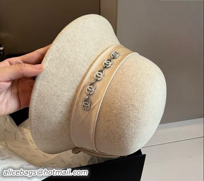 Good Taste Chanel Wool Bucket Hat with CC Chain and Bow 1019010 Beige 2024