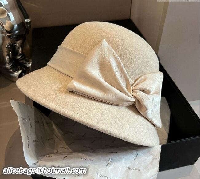 Good Taste Chanel Wool Bucket Hat with CC Chain and Bow 1019010 Beige 2024