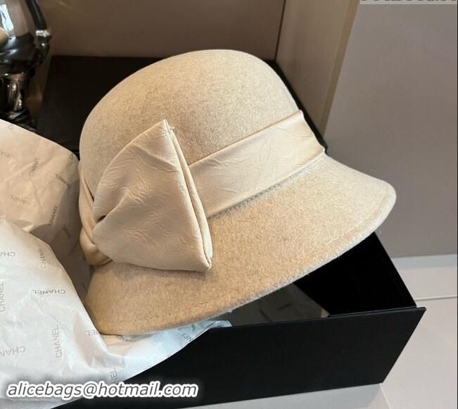 Good Taste Chanel Wool Bucket Hat with CC Chain and Bow 1019010 Beige 2024