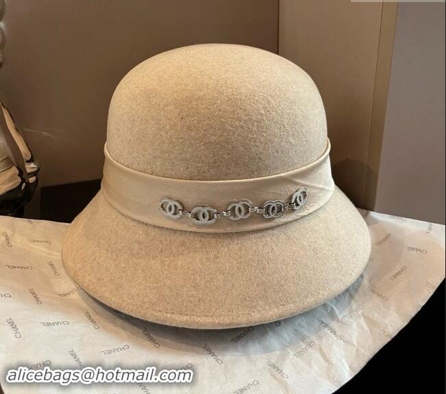 Good Taste Chanel Wool Bucket Hat with CC Chain and Bow 1019010 Beige 2024