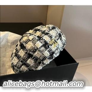 Best Price Chanel Tweed Beret Hat 1019011 Black/White/Grey 2024