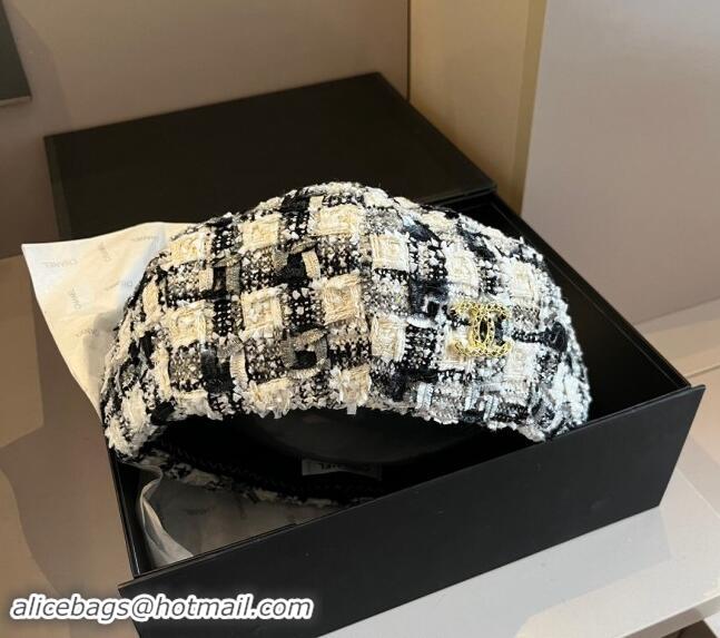 Best Price Chanel Tweed Beret Hat 1019011 Black/White/Grey 2024