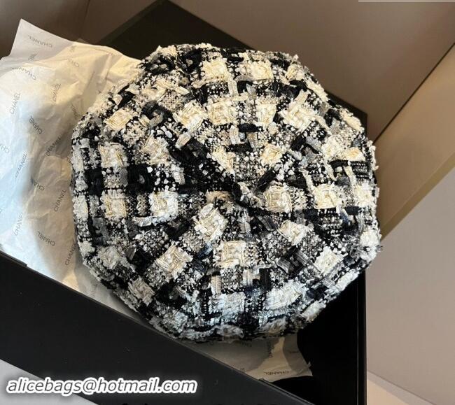 Best Price Chanel Tweed Beret Hat 1019011 Black/White/Grey 2024