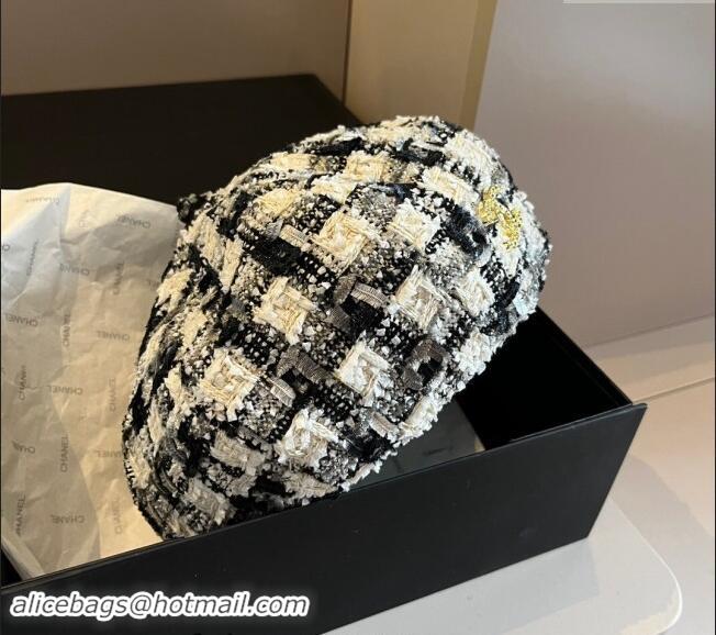 Best Price Chanel Tweed Beret Hat 1019011 Black/White/Grey 2024