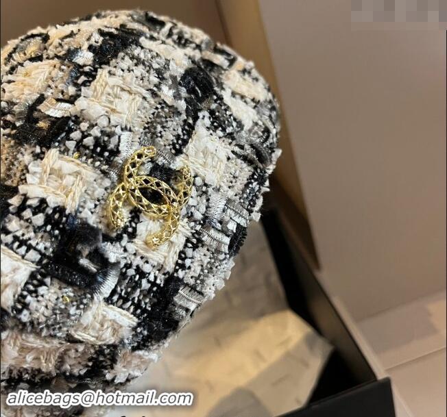 Best Price Chanel Tweed Beret Hat 1019011 Black/White/Grey 2024