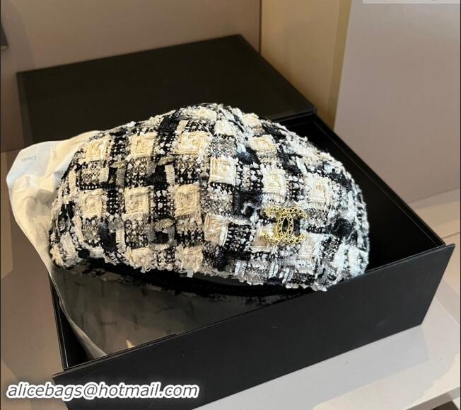 Best Price Chanel Tweed Beret Hat 1019011 Black/White/Grey 2024