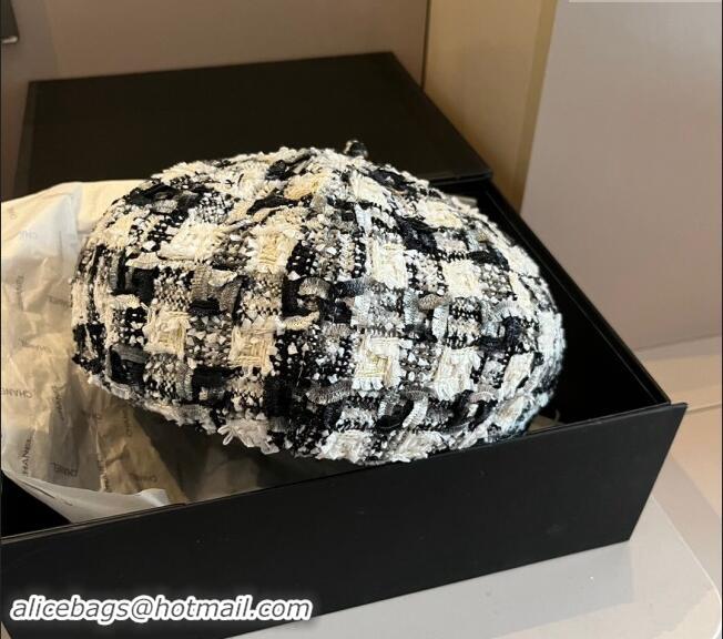 Best Price Chanel Tweed Beret Hat 1019011 Black/White/Grey 2024