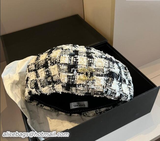 Best Price Chanel Tweed Beret Hat 1019011 Black/White/Grey 2024