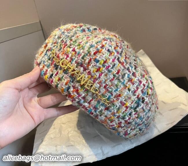 Super Quality Chanel Tweed Beret Hat with Chain 1019011 Multicolor 2024