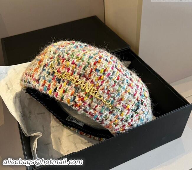 Super Quality Chanel Tweed Beret Hat with Chain 1019011 Multicolor 2024