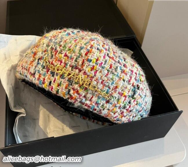 Super Quality Chanel Tweed Beret Hat with Chain 1019011 Multicolor 2024