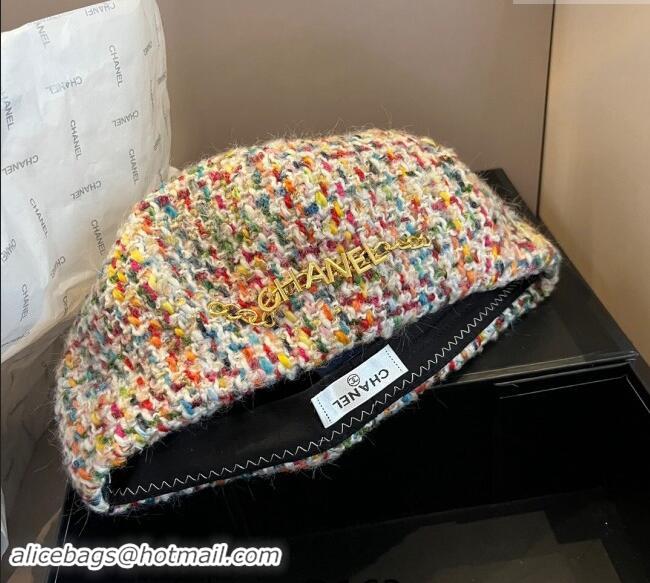 Super Quality Chanel Tweed Beret Hat with Chain 1019011 Multicolor 2024