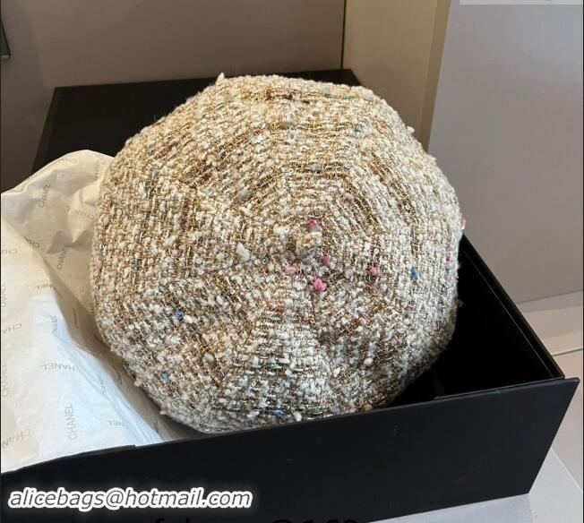 Spot Bulk Chanel Tweed Beret Hat 1019011 Gold/Multi 2024