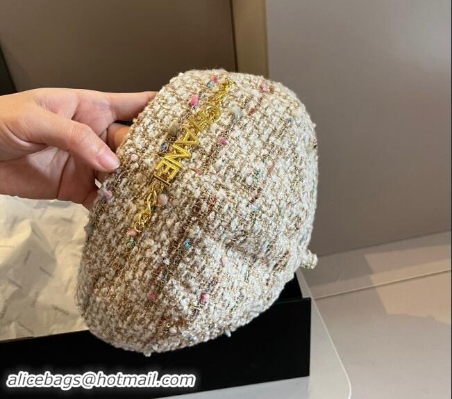 Spot Bulk Chanel Tweed Beret Hat 1019011 Gold/Multi 2024