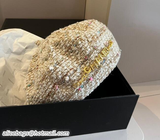 Spot Bulk Chanel Tweed Beret Hat 1019011 Gold/Multi 2024