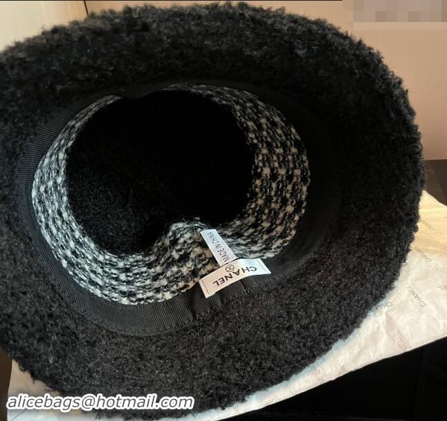 Best Quality Chanel Heart Shearling Fur Bucket Hat 1019016 Black 2024