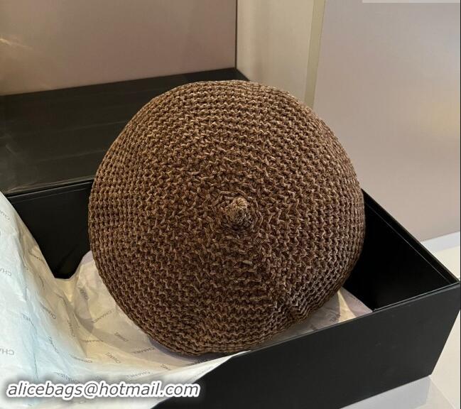 Best Price Chanel Knit Beret Hat with Strass CC 1019017 Brown 2024