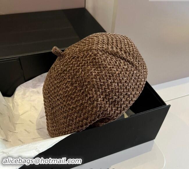 Best Price Chanel Knit Beret Hat with Strass CC 1019017 Brown 2024