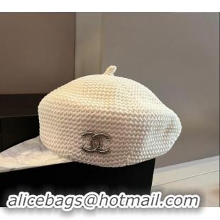 New Fashion Chanel Knit Beret Hat with Strass CC 1019017 White 2024