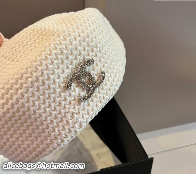 New Fashion Chanel Knit Beret Hat with Strass CC 1019017 White 2024