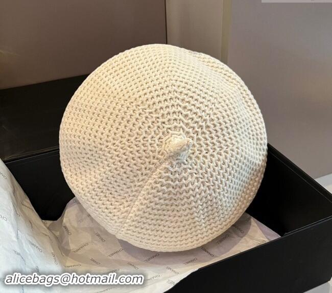 New Fashion Chanel Knit Beret Hat with Strass CC 1019017 White 2024